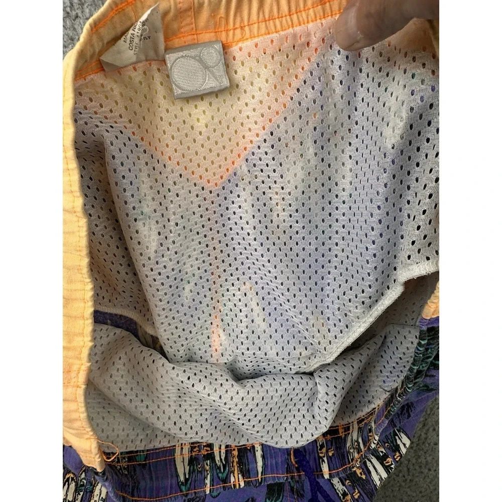 VTG Ocean Pacific OP Board Swim Trunks Mens Large Purple Orange Embroidered